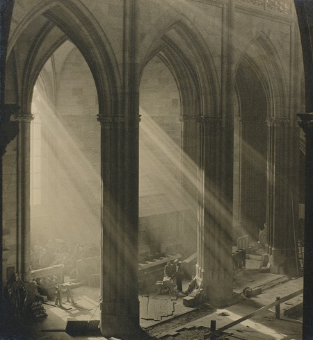Josef Sudek, View of the nave and down - south side of the new part of St. Vitus Cathedral, From the series of St. Vitus, 1928, Gelatin silver print, Collection of Tokyo Photographic Art Museum